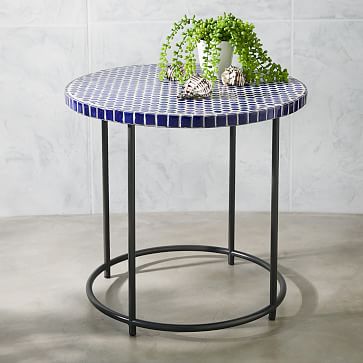 Mosaic Tiled Side Table - Blue Penny Top + Metal Base ...