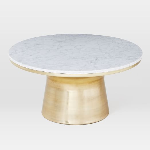 Marble-Topped Pedestal Coffee Table - White Marble/Antique Brass | west elm