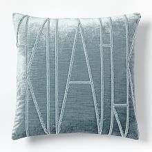 Decorative Pillows West Elm   Velvet Applique Pillow Cover Dusty Blue J 