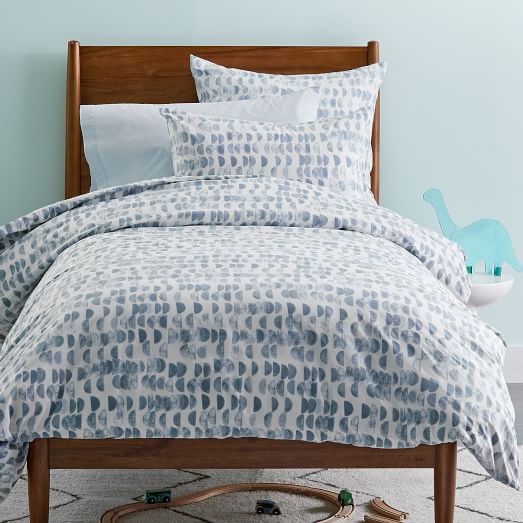 Organic Half Moon Duvet Cover Shams Shimmer Blue Kids Bedding