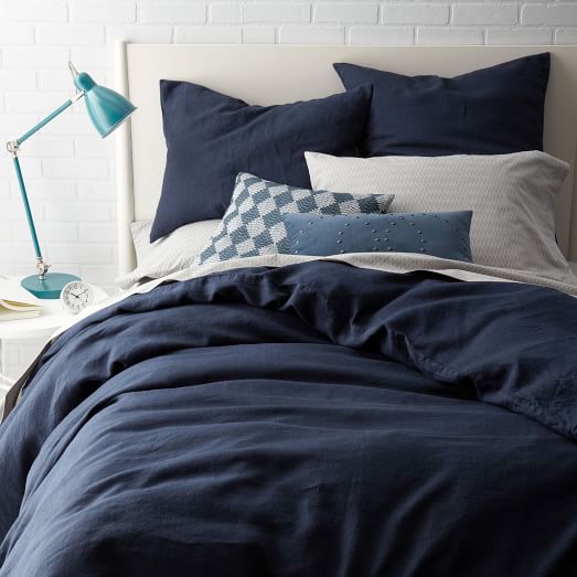 Linen Duvet Cover Shams Midnight