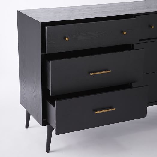 Mid Century 6 Drawer Dresser Black