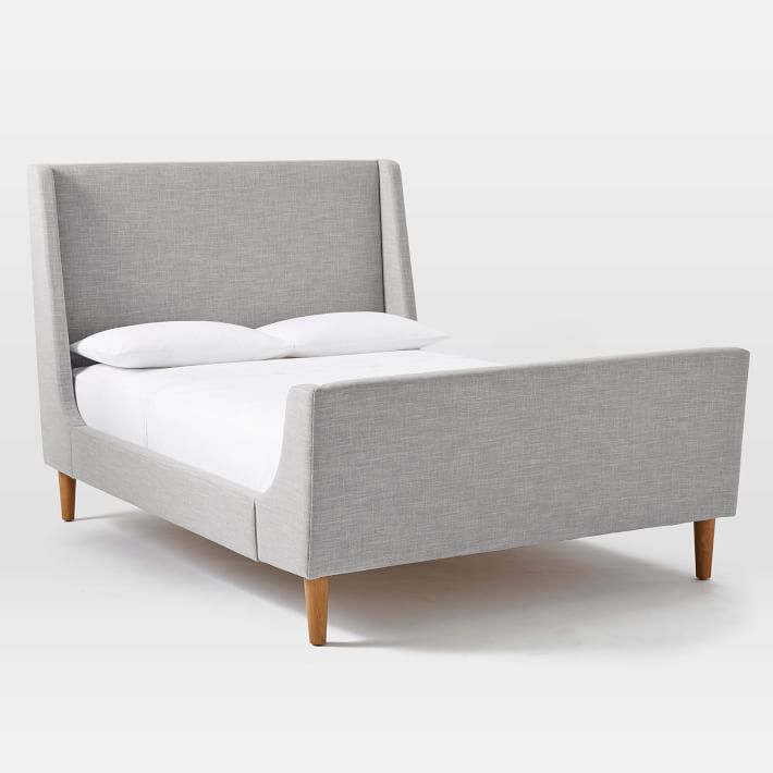 Upholstered Sleigh Bed Set Queen Linen Weave Platinum