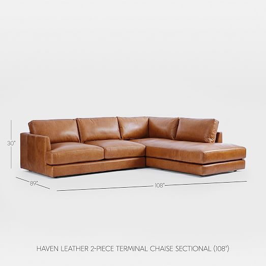 Haven Leather 2 Piece Terminal Chaise Sectional