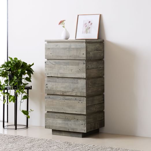 Emmerson Modern Reclaimed Wood 5 Drawer Dresser Stone Gray